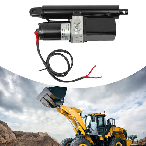 Beefed Up 12 Volt Electric Linear Actuator 4409 Lbs 8 Inch Stroke Heavy Duty IP55 Waterproof Hydraulic Cylinder mounted for dump trailer use.