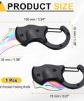 Mini Pocket Folding Knife With Carabiners 3Cr13 Stainless Steel 1.38 Inch Blade shown open and closed with dimensions.