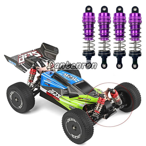 Oil Filled Metal RC Shock Absorber Upgrade Kit For 1 14 Scale WLtoys Buggy 144001 124018 124019 Suspension Replacement Parts Four Piece Set In Purple For Smoother Travel And Better Handling against WLtoys buggy.
