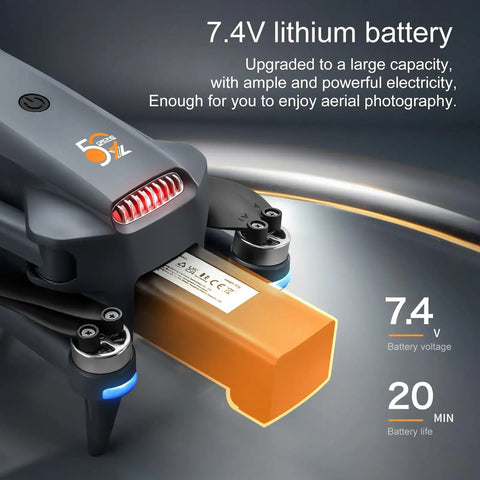 7.4V lithium battery for GPS Drone With 2K Camera And Brushless Motors For Adults And Newbies Five Point Nine Inch Touchscreen RC 5G FPV Infrared Obstacle Avoidance Airdrop 2000 Meter Range 20 Minute Battery Life Grey Quadcopter.