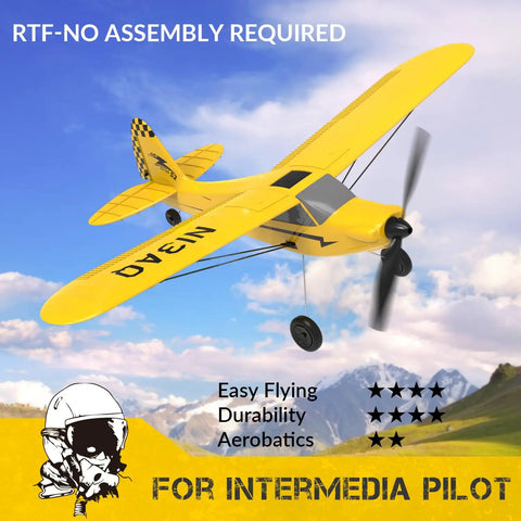Sport Cub RC Plane Trainer No Brainer To Fly With 3 Flight Modes 6 Axis Gyro Stabilizer Prop Saver RTF yellow plane in sky
