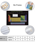 Dope Periodic Table Of Elements Canvas Poster 12x18 Inch Science Wall Art showing frameless rolled and unrolled views, size chart included