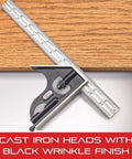 Built Tough Steel Combination Square With Square Head, 150mm Blade, Cast Iron Heads on wood surface