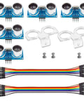 Ultrasonic Sensor Kit 5 Pack HC SR04 Distance Modules with mounting brackets and cables for Arduino projects, precision range 2cm to 500cm.