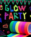 Neon UV Glow In The Dark Tape Set Six Color Party Ready Gaffer Cloth Adhesive Tape 0.6 Inch By 16.5 Feet For UV Party And Blacklight Projects