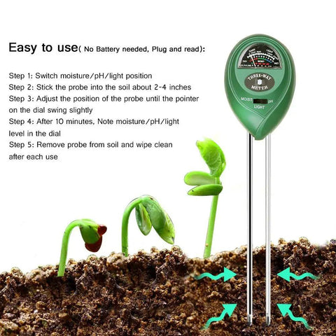 3 In 1 Soil Moisture Light And pH Tester No Battery Needed For Indoor Outdoor Gardens Lawns Farms Home Gardeners Kit with sprouts