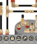 CheeMuii brass DOT air line fittings kit with 100 ft 1/4" and 50 ft 3/8" tubing, push-lock and NPT adapters.