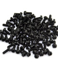 100 Pack Heavy Duty M3 X 8mm Black Nylon Machine Screws Featuring Phillips Slotted Pan Heads Crafted From Top Tier Polyamide Resin in a pile.
