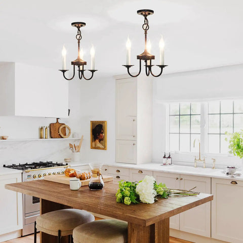 Three Light Farmhouse Candle Style Chandelier For Entryways, Dining Rooms, And Kitchen Islands, Rustic Ceiling Pendant Light Fixture With Warm Soft Glow And Industrial Cozy Farmhouse Decor