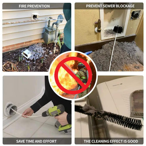 48-Foot Dryer Vent Cleaning Kit With Chrome Button Locking System used for fire prevention and lint removal.