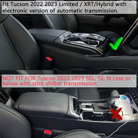 Hyundai Tucson center console with organizer tray for Limited/Hybrid 2022-2024, fits automatic, not for SEL, SE, or N models.