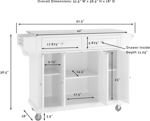 Slick Granite Top Rolling Kitchen Island Cart With Solid Mahogany Frame dimensions and features including drawers and shelves.