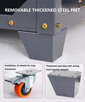 Heavy Duty Rolling Tool Cart With Three Tier Thickened Shelves And Steel Build For Garage Or Workshop Mobile Work Station On Wheels For Auto Repair Warehouse And Shop Use Sturdy Storage And Easy Access removable steel feet and wheel mount detail