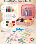 No-Brainer Crochet Starter Kit For Beginners With Ergonomic Hooks And 59-Piece Yarn Bundle All-In-One Set displayed organized