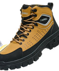 Men's Six Inch Waterproof Steel Toe Work Boots Built Tough for Construction and Industrial Jobs Yellow Safety Footwear ASTM F2413 24 Compliant Slip Resistant Outdoor Boots Size US 11