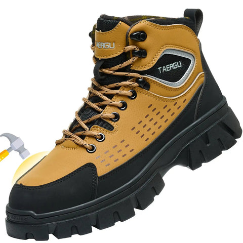 Men's Six Inch Waterproof Steel Toe Work Boots Built Tough for Construction and Industrial Jobs Yellow Safety Footwear ASTM F2413 24 Compliant Slip Resistant Outdoor Boots Size US 11
