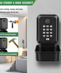 Waterproof Key Lock Box With Code Wall Mount Safe showing open view with 12-digit keypad, durable black design, reinforced lock.