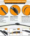 Diagram showing 24 Inch And 21 Inch Windshield Wiper Blades With 13 Inch Rear Wiper For VW Tiguan 2007-2017, 3-pack OEM quality features.