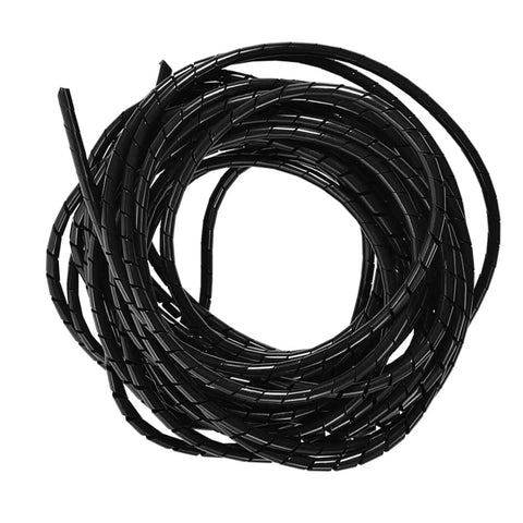 Slick Black Spiral Cable Wrap Tube Ten Meter Cord Manager For PCs And Home Office Setup to keep wires neatly stashed in a coiled design.