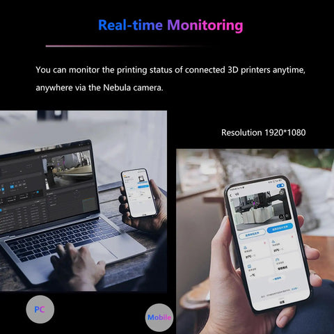 Nebula Camera For 3D Printers Real Time Monitoring With Night Vision And Time Lapse Video Plug And Play Setup Works With Sonic Pad Nebula Pad Ender 3 V3 KE V3 Plus Ender 5 Max CR 10 SE Halot Mage Pro displayed on PC and mobile device screens