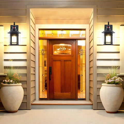 Motion Sensor Outdoor Wall Lights With Dusk To Dawn Sensor, Matte Black Exterior Lanterns, Seeded Glass Sconces by entryway