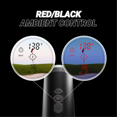 Series 3 Max Plus Golf Rangefinder With Slope Switch And Pulse Vibration, display showing yardage and features in red/black modes