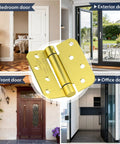 4 Inch Self Closing Door Hinges 2 Pack Spring Loaded with No Fuss Easy Install Stainless Steel Mounting Adjustable Tension shown