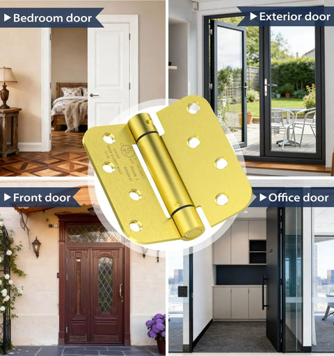 4 Inch Self Closing Door Hinges 2 Pack Spring Loaded with No Fuss Easy Install Stainless Steel Mounting Adjustable Tension shown