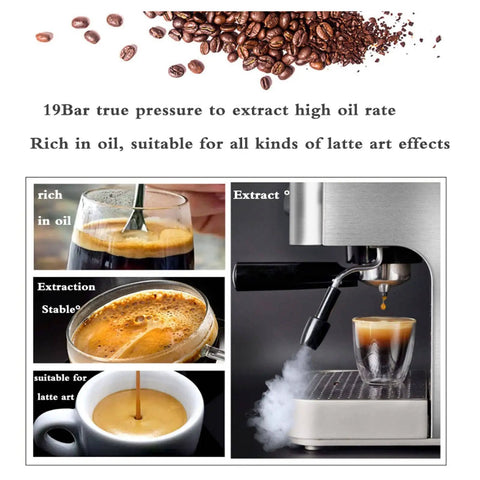 Automatic Espresso Machine With Milk Frother, 19 Bar Pressure, Steam Wand, Stainless Steel Body making espresso with rich crema