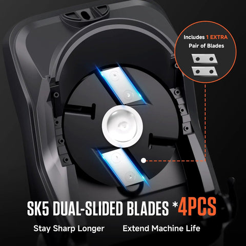 Electric Wood Chipper Shredder With 15 Amp Beast Power internal view showing SK5 dual-slided blades for efficient yard waste cutting