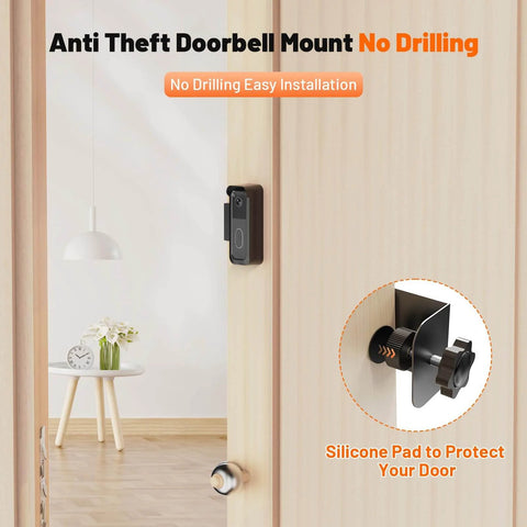Side view of Anti Theft Doorbell Mount For Video Doorbell Gen 1 And Gen 2 No Drill With Rain Cover installed on wooden door.