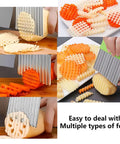 Crinkle Cutter Knife For Potatoes And Veggies, Easy To Use Stainless Steel Crinkle Fry Cutter For Carrots And Other Veggies, Durable Rust Free Carrot Slicer With Wavy Slices For Crispy Fries, Sharp Kitchen Tool In Green
