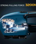 Heavy Duty Electric Strapping Machine Cordless Auto Welding Bander For Pallet Strapping No Sweat Battery Powered Strap Gun close-up on motor with strong pulling force.