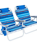 Two Pack Low Beach Chairs With 5 Position Recline Backpack Portable Folding Chairs With Cooler Bag And Cup Holder Heavy Duty 350 Lbs Compact