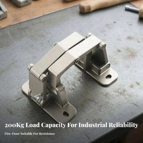 Heavy Duty Concealed Door Hinge With Rust Resistant Stainless Steel And Adjustable Articulated Arms For Fire Cabinets That Pulls Off Major Work Hella Smooth on a metal surface.