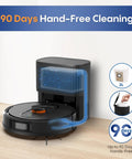 Robot Vacuum And Mop Combo With 6000Pa Monster Suction LiDAR Navigation Self Emptying Dock shown in charging station for 90-day hands-free cleaning