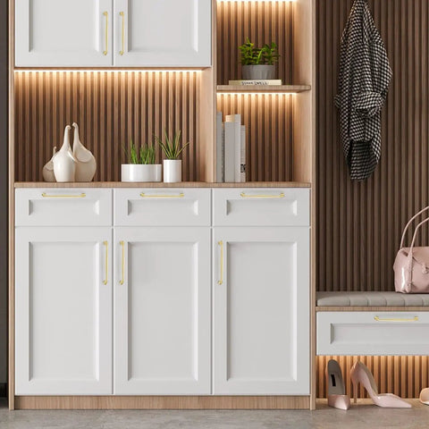 Top Tier Brushed Gold Cabinet Handles And Solid Metal Pulls For Kitchen Drawers 7 1 2 Inches Center To Center 10 Pack on white cabinets.