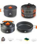 Collapsible Camping Cookware Set With Nonstick Pots, Pans, And Kettle For 2-4 People - Hard-Anodized Aluminum, Open-Fire Ready, Complete 4-In-3 System, Includes Carry Bag