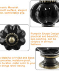 Close-up of black ceramic pumpkin cabinet knobs with zinc alloy base, part of Pumpkin Ceramic Cabinet Knobs Set For Black Vintage Drawer Pulls With Mounting Screws 10 Pc Dresser Hardware Cute Mini Closet Door Knobs For Decor For A Fresh DIY Makeover Of Cabinets And Dressers.