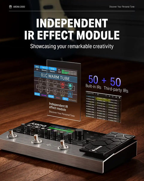 Arena2000 Guitar Multi Effects Pedal with 278 Effects 100 IRs showing independent IR module and display screen