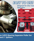 Fourteen Piece Bearing Puller Set With Bearing Separator 2 In And 3 In Splitters For No Fuss Removal Of Bearings Pulleys Gears