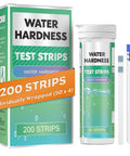 Hard Water Test Kit With 200 Strips For Calcium And Magnesium 0 To 425 PPM Fast Easy To Read Color Chart For Drinking Water Tap Water Well Pool Spa Testing And Water Softener At Home Quick Accurate Results, packaging with test strips and test tube visible