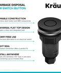 Flat Top Garbage Disposal Air Switch Button Matte Black KWDB-20MB Push Button Only Universal Compatibility With Air Switch Kits