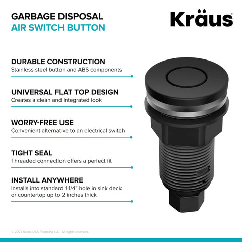 Flat Top Garbage Disposal Air Switch Button Matte Black KWDB-20MB Push Button Only Universal Compatibility With Air Switch Kits