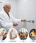 Elderly man using 2 Pack 24 Inch Shower Grab Bar With Anti Slip Grip Chrome Stainless Steel in bathroom for safety support
