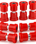 Golf cart leaf spring bushings set, red polyurethane with metal sleeves, eight-piece front and rear kit for Club Car DS (1981–up)