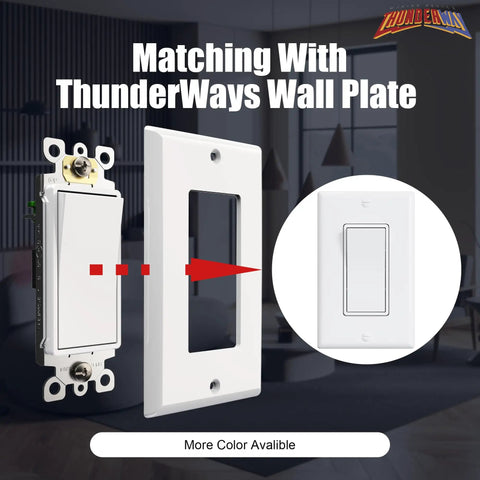 3 Way Decorator Light Switch With Wall Plates Pack of 10 15A 120/277V Decora Style Rocker Switches For Home Use Residential UL Listed Glossy White Easy Install Great For Stairway Top And Bottom Or Garage Entry; white wall plate shown