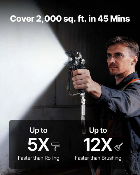 Man using Gonna Save Your Arms For This Stand Airless Paint Sprayer 3000 Psi for fast painting, showcasing spray technique.
