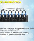 8 Gang Rocker Switch Panel Waterproof 12V Blue LED Light Bar Switch Panel With Prewired Three Pin On Off wiring harness