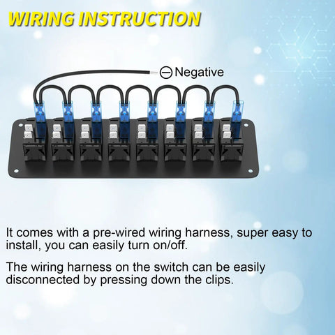 8 Gang Rocker Switch Panel Waterproof 12V Blue LED Light Bar Switch Panel With Prewired Three Pin On Off wiring harness